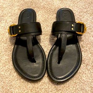 Black Leather Tory Burch Flip Flip Sandals Size 8